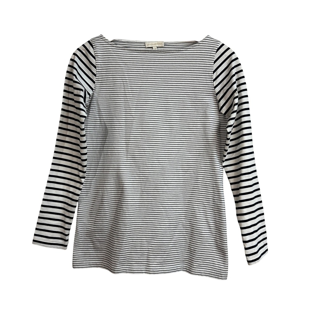 Ann Mashburn Striped Boatneck Long Sleeve 100% Cotton T Shirt Top Women's XS